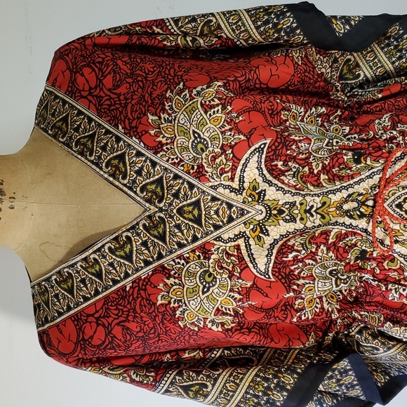 Cute Options Kaftan OS Drawstring Maxi Dress Paisley Boho Cover-up Red One Size - Picture 5 of 11